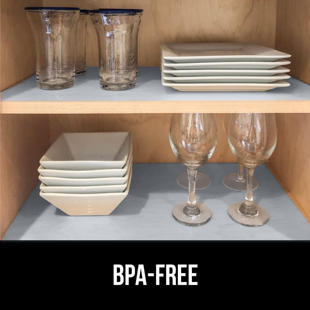 GORILLA GRIP DuraGuard Shelf Liner, 20x20 Non-Adhesive Cabinet Liners for Kitchen Drawers, Shelves, Refrigerator, Pantry Storage, Bathroom Closet, Durable Waterproof BPA Free Ribbed Plastic, Lt Gray