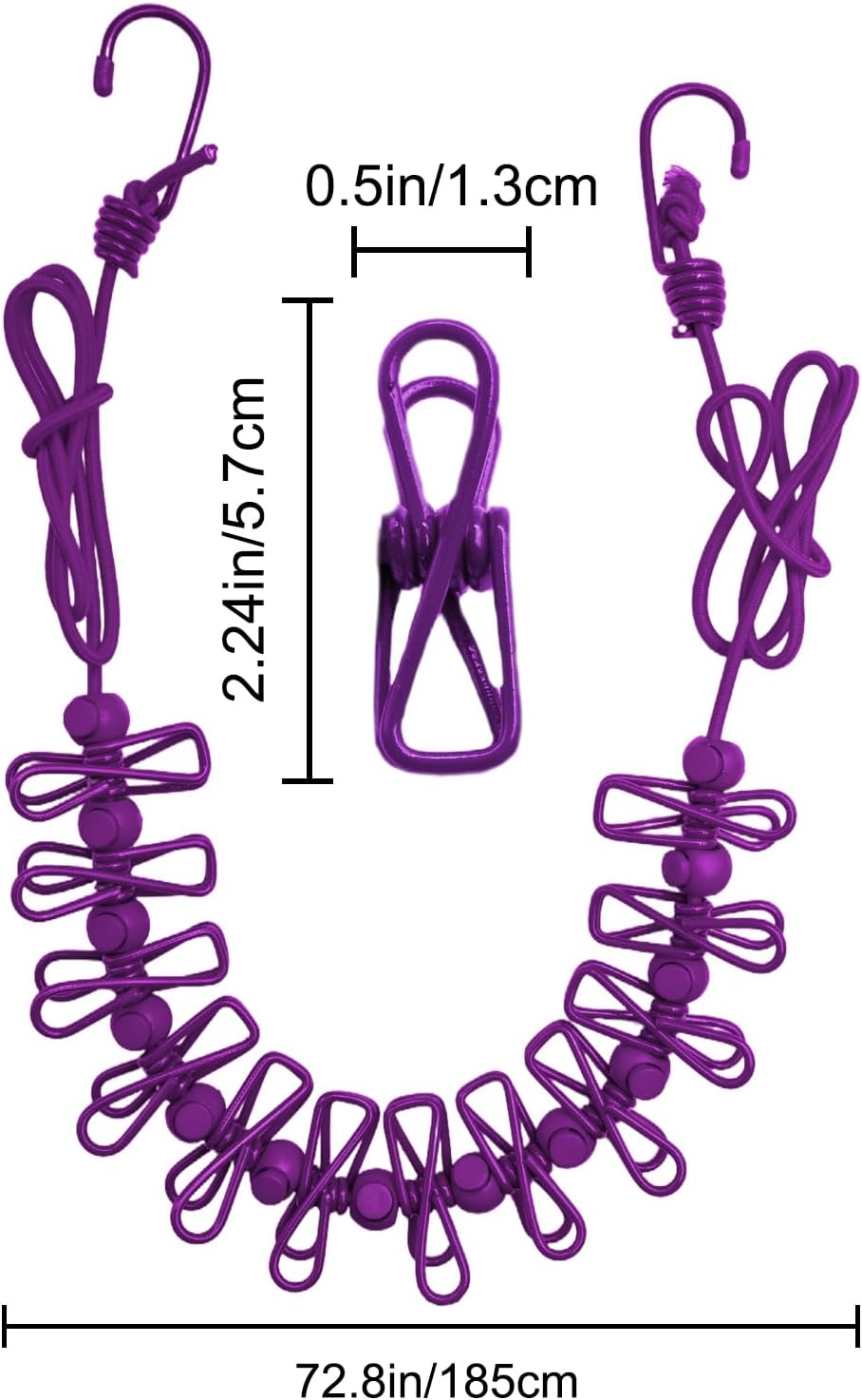 2 Pack Camping Clothesline Portable 12 Clothespins, Purple Camping Accessories Travel Clothesline for Outdoor Indoor, Retractable Clothes Line Elastic Clothesline for Camper Hotel Room