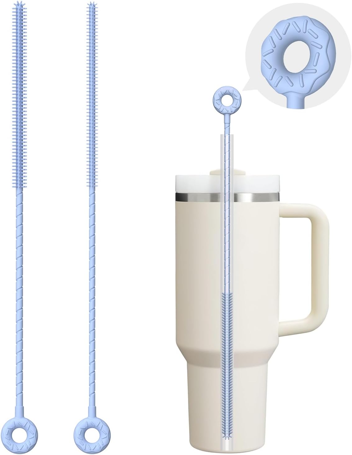 2 Pcs Silicone Straw Cleaner Brush, Extra Long Cleaning Brushes for Straws, 6mm&9mm, Blue