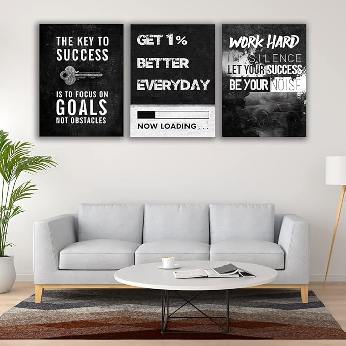 Yetaryy Motivational Poster Inspirational Wall Art 3 Pieces Canvas Painting Lion Artwork for Living Room Office Modern Home Decor Prints Pictures Wall Decor Framed Ready to Hang [60''Wx 28''H]