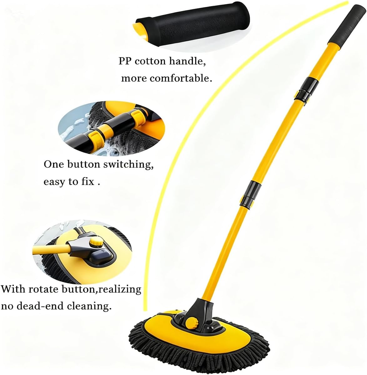 Car Wash Brush with Long Handle, Microfiber Towels Car Wash Kit Cleaning Supplies, Car Wash Mop Mitt with 2 Replacement Head , Extension Pole Car Brush Cleaning Kit for Cars Trucks