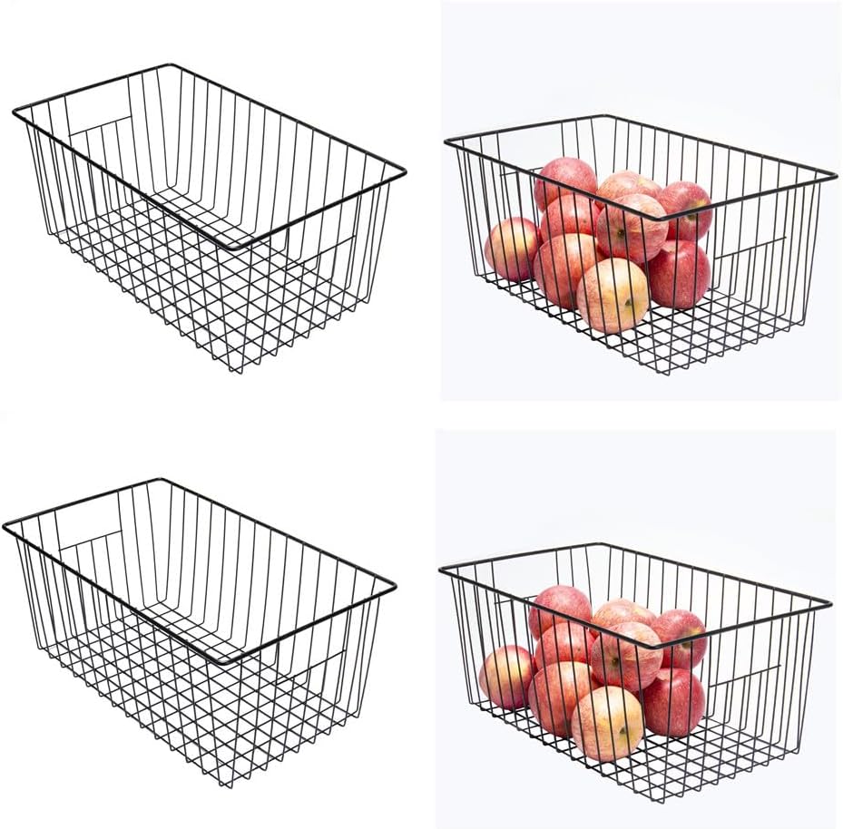 16inch Upright Freezer Organizer Baskets for 13-14,16-21 cu.ft Standup Freezer, Settle freezer chaos and reduce food waste effectively, Durable, Fully Use Space, Improve Air Circulate, Black, 4pcs