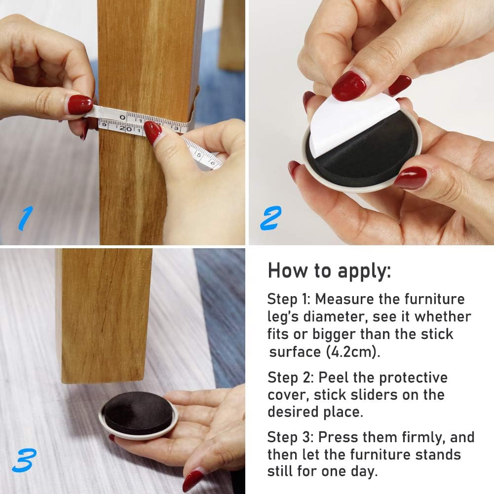 2 inches Stick Furniture Sliders, 12pcs Furniture Glides for Easy Moving on Carpet Hardwood (Beige)