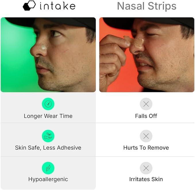 Intake Breathing Nasal Strip Starter Kit (15 Count, Black) - Boost Oxygen Intake, Reduce Snoring, Improve Sleep Quality - Sweat Resistant, Skin Safe Nasal Strips - Extra Strength Snoring Solution