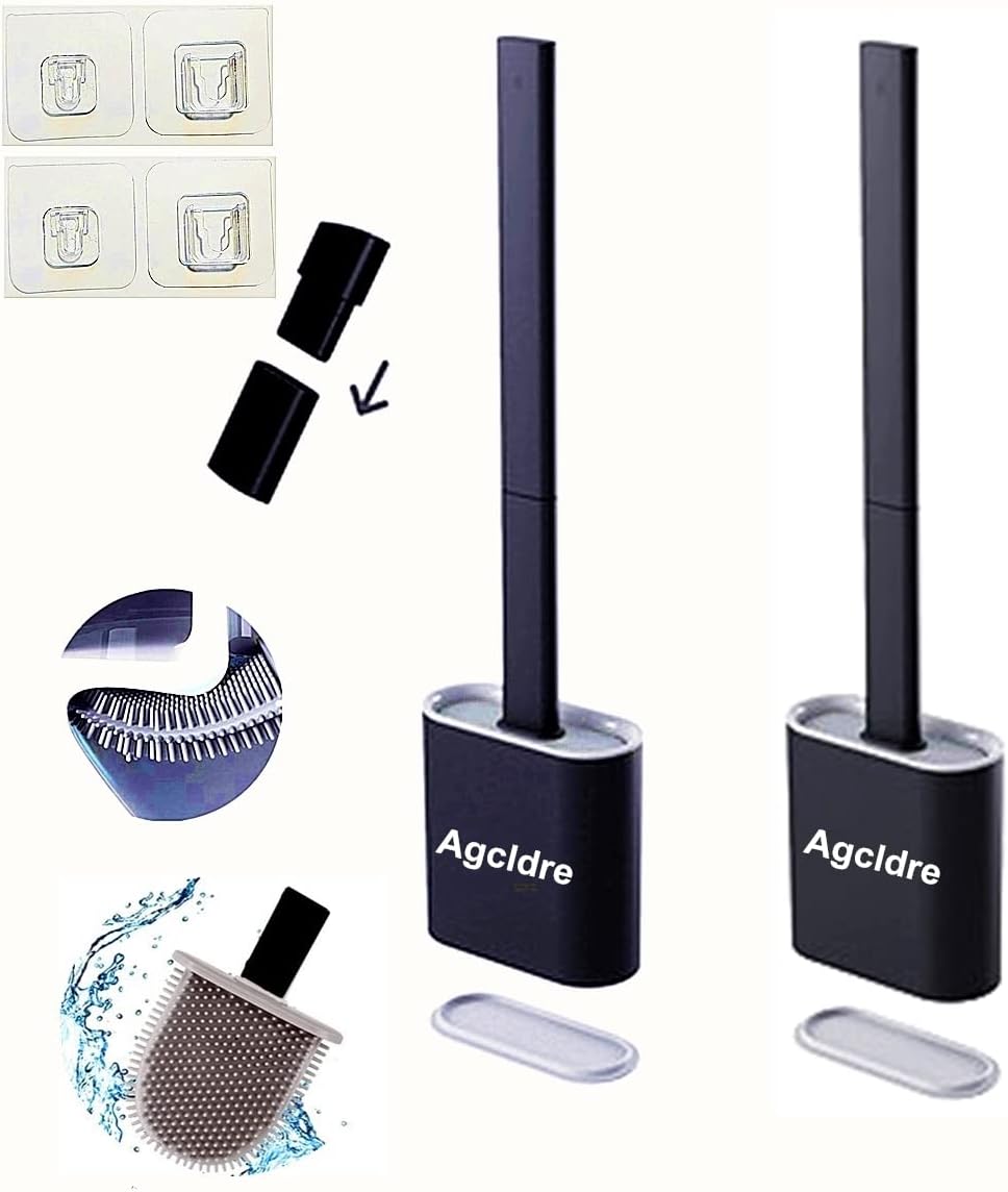 Toilet Brush with Holder Silicone Toilet Brush and Cleaning Brush for Household Bathroom Toliet Brush Set (Black,Black)
