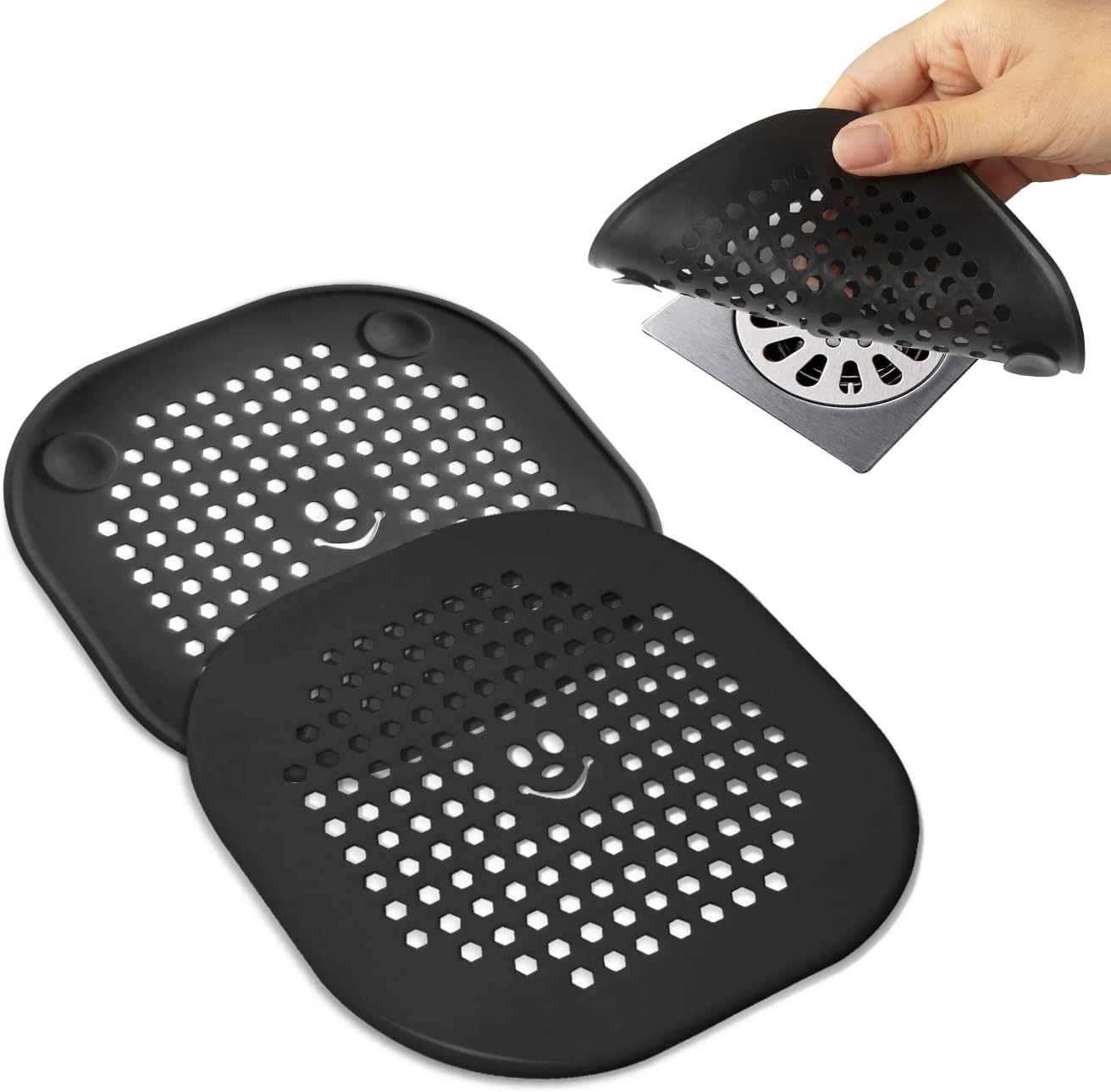 2 Pack Drain Cover Hair Catcher Silicone Drain Protector Hair Stopper for Shower Kitchen Bathroom Bathtub Black