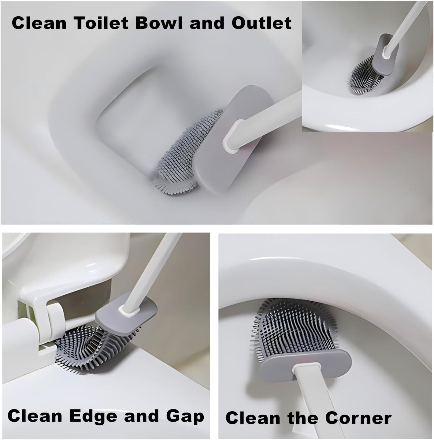 Toilet Brush with Holder Silicone Toilet Brush and Cleaning Brush for Household Bathroom Toliet Brush Set (White,Gray)