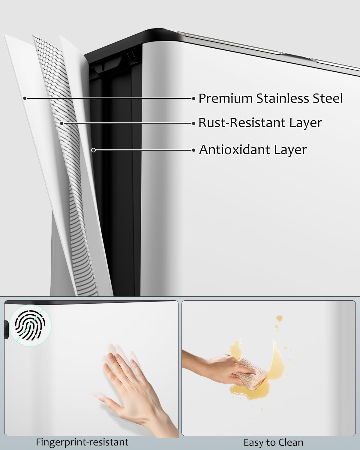 16 Gal (2 x 30 L) Dual Trash Can, Stainless Steel Kitchen Garbage Bin, Recycle Dustbin with Odor Control Box, Soft-Close Lid, Inner Buckets, Side Handle, Step Pedal, for Home Office