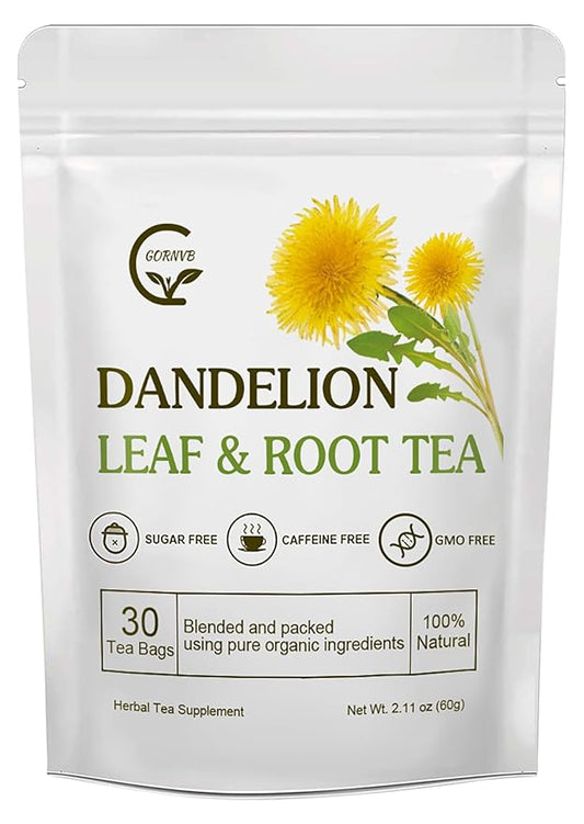 Organic Dandelion Leaf & Root Tea, Supports Kidney Function and Healthy Digestion, Caffeine Free, 30 Tea Bags