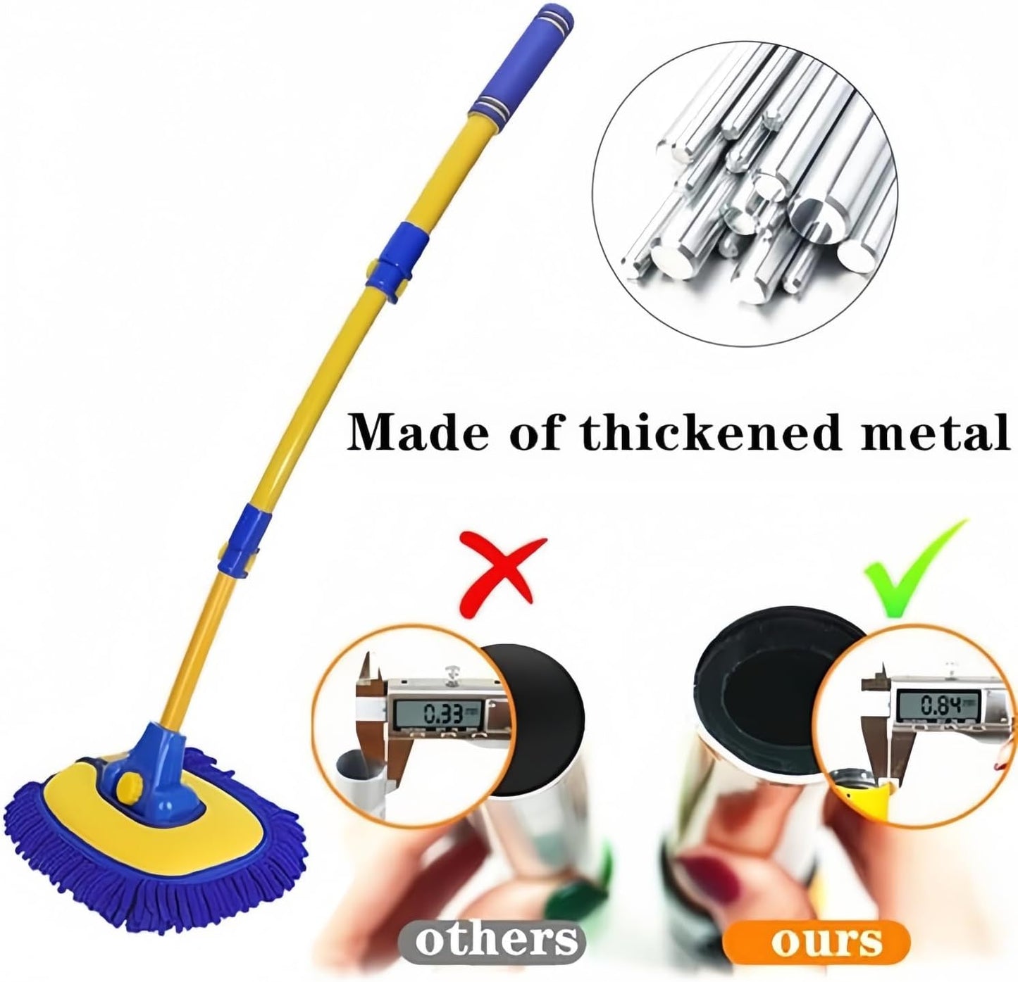 Car Wash Brush with Long Handle, Microfiber Towels Car Wash Kit Cleaning Supplies, Car Wash Mop Mitt with 2 Replacement Head , Extension Pole Car Brush Cleaning Kit for Cars Trucks(Blue)