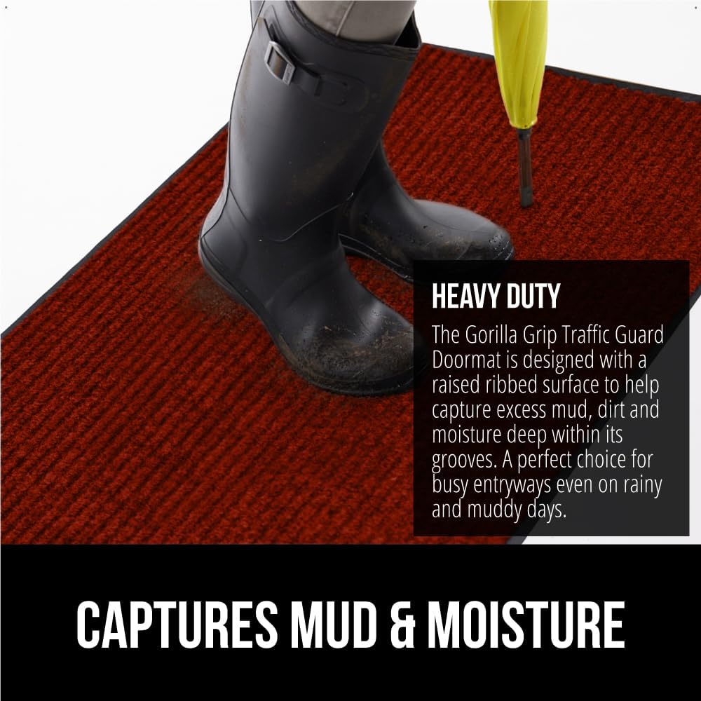 GORILLA GRIP Traffic Guard Door Mat, 2 Pack, Heavy Duty Waterproof Doormat, Commercial Office Space Welcome Mats, Stain and Fade Resistant, Low Profile, Strong Rubber Backing, 35x23, Red