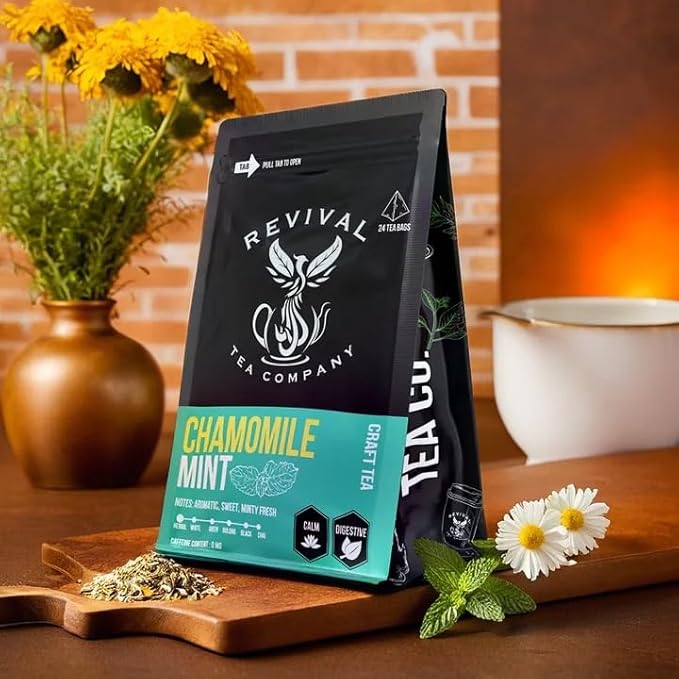Revival Tea Company Chamomile Mint Tea - Herbal Tea Blend of Chamomile Flowers and Peppermint Leaf - Caffeine Free - Loose Leaf 3 Ounces