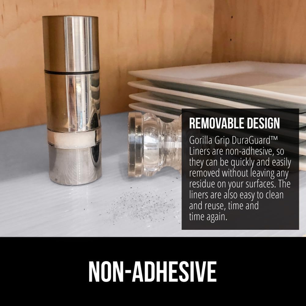 GORILLA GRIP DuraGuard Shelf Liner, 20x30 Non-Adhesive Cabinet Liners for Kitchen Drawers, Shelves, Refrigerator, Pantry Storage, Bathroom Closet, Durable Waterproof BPA Free Ribbed Plastic, Lt Gray