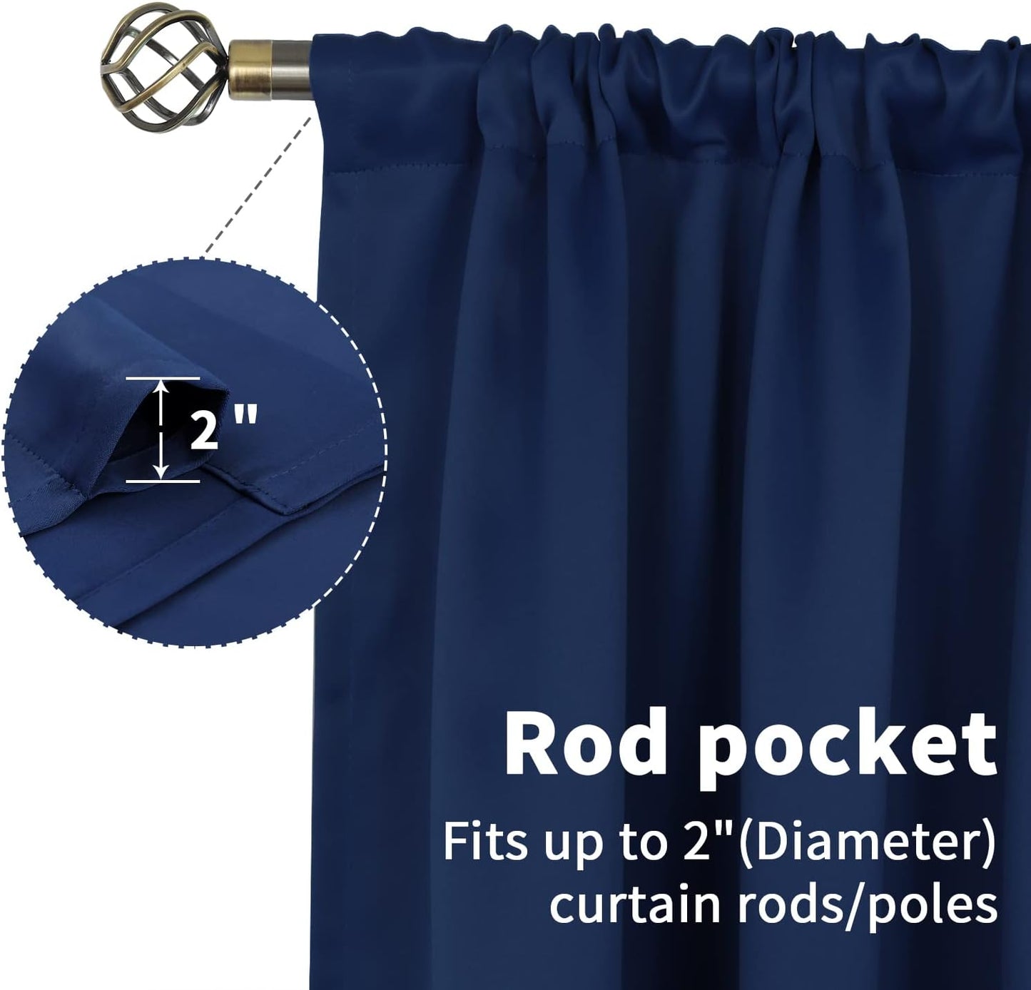 BGment Rod Pocket 63 Inch Long Blackout Curtains for Bedroom - Navy Blue Room Darkening Drapes for Living Room Thermal Insulated Black Out Shading Blinds, 42 x 63 Inch, 2 Panels