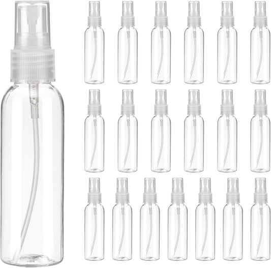 uxcell 20Pack Spray Bottles, 2Oz/60ML Reusable Clear Empty Mist Plastic Mini Travel Bottle Set,Small Refillable Liquid Containers for Household Use, Essential Oil, Cleaning (Transparent)