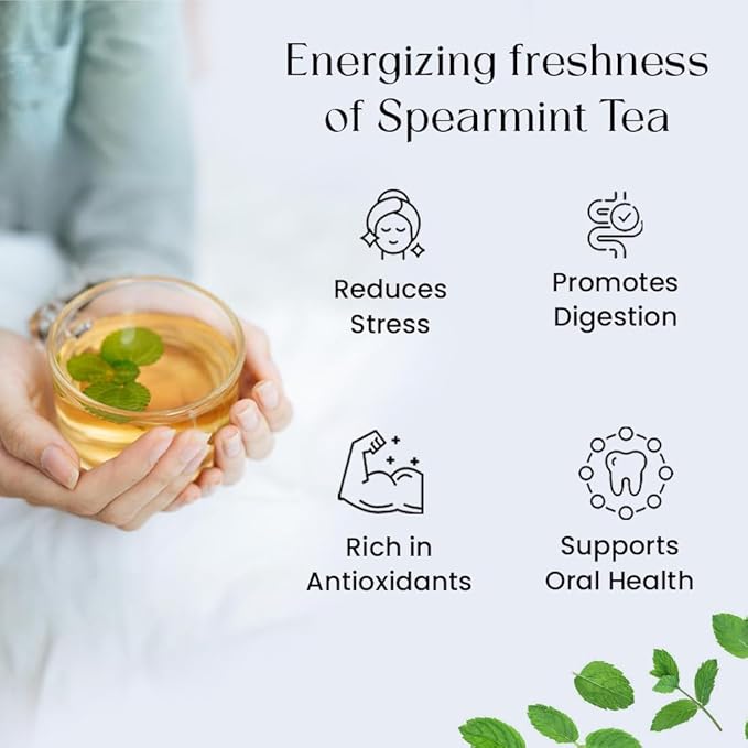 Spearmint Tea Bags 50 Count Herbal Tea Bags PCOS RELIEF Balances Hormones Support Digestion Refreshing Aromatic and Minty Gluten Free Caffeine Free Tea 100% Pure Spearmint leaves Pyramid Tea bags