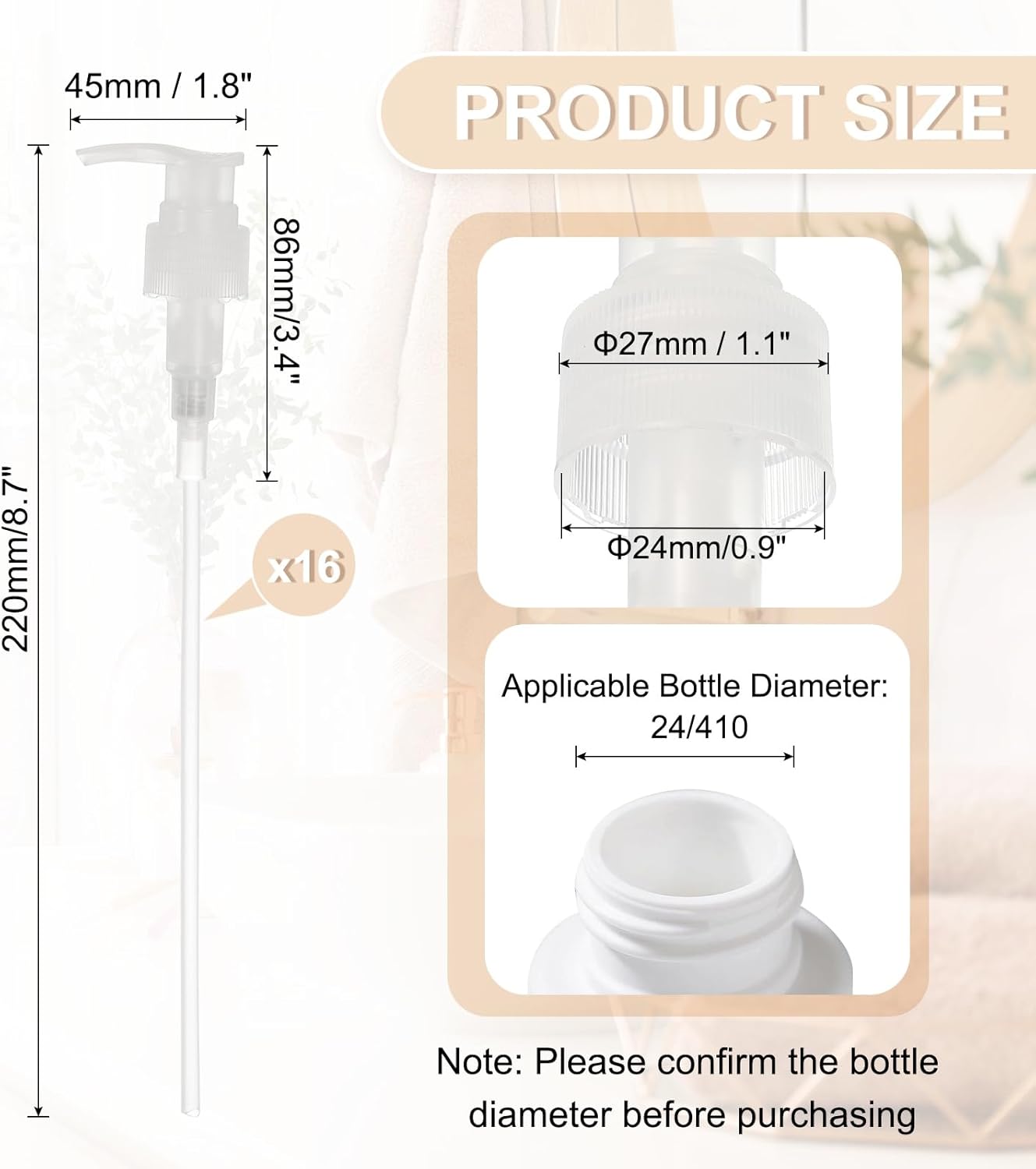 uxcell 16 Pcs Soap Dispenser Pump Heads Soap Dispensers Top Pumps Replacement Switch Pumphead for Standard 24/418 Neck Size Lotion Shampoo Bottle, Transparent