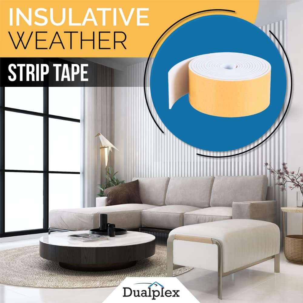 High Density Foam Weather Stripping Door Seal Strip Insulation Tape Roll for Insulating Door Frame, Window, Air Conditioner | Self Adhesive Sealing Weatherstrip (2 in x 1/8 in x 10 Ft, White)