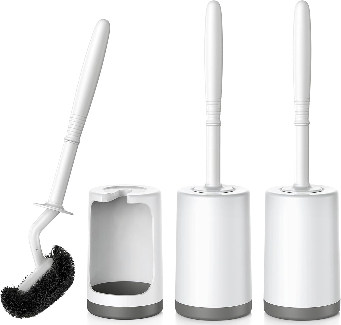HAMITOR Toilet Bowl Brush Holder Set: Curved Design with Holder for Deep Cleaning Under Rim - Compact Hidden Scrubber for Small Space - Modern RV Bathroom Accessories - 3 Pack