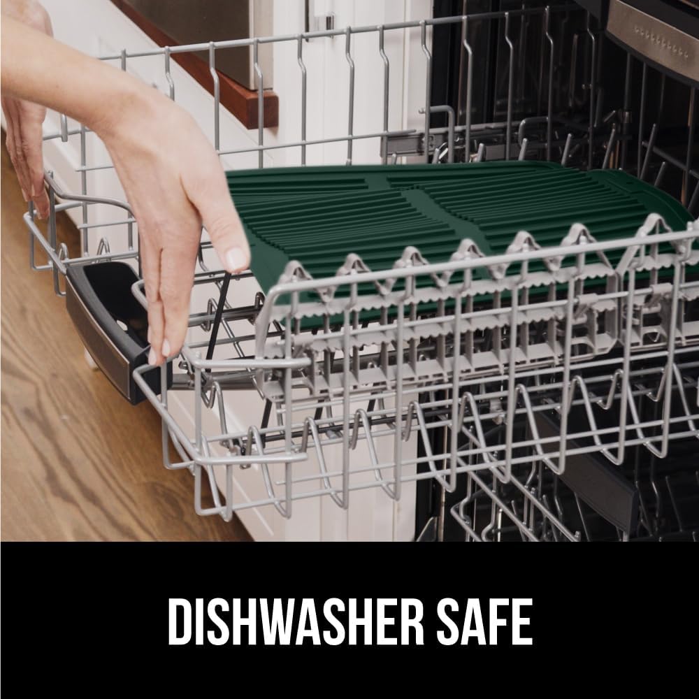 GORILLA GRIP 100% BPA-Free Silicone Dish Drying Mat for Kitchen Counter, Quick Dry, Water Catching Ribbed Design, Easy Clean Waterproof Sink Liner, Heat Resistant, Fits Under Rack, 13x11, Hunter Green