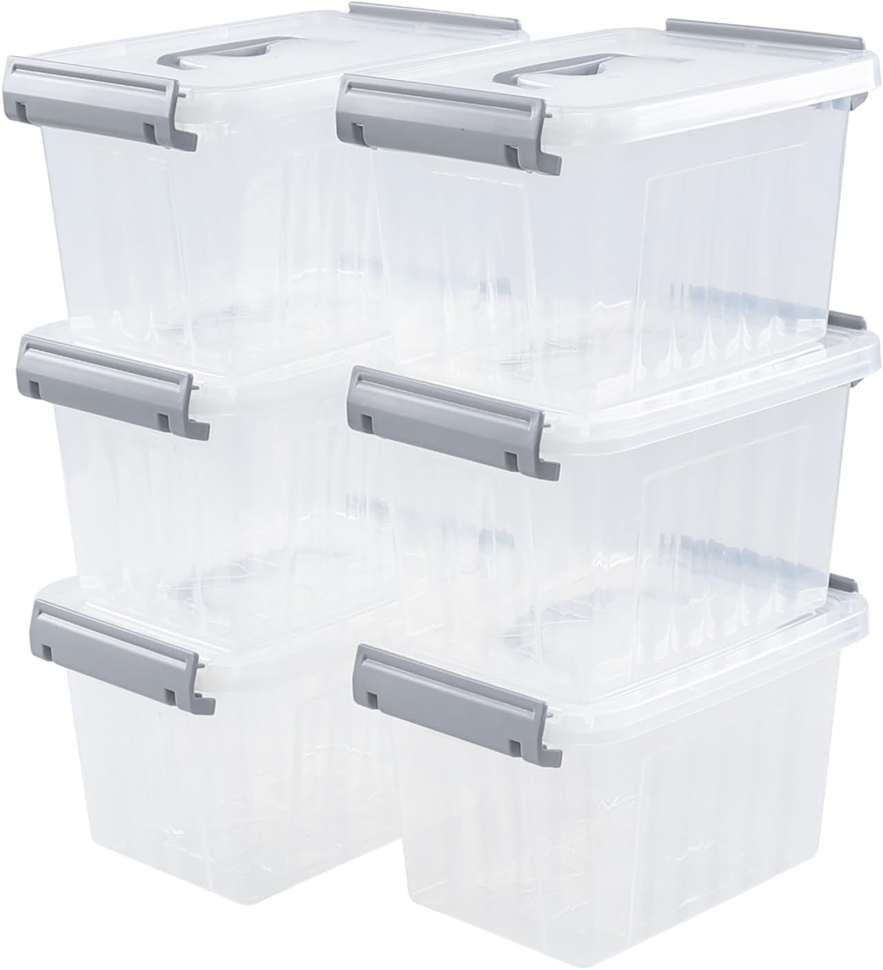 3 L Small Clear Storage Latch Box, 6 Pack Plastic Stackable Organizer Containers with Lids