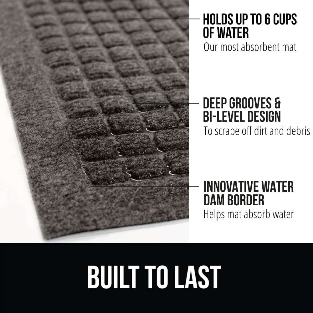 GORILLA GRIP Front Door Mat, 47x35, Indoor Outdoor Ultra Absorbent HydroAbsorb Doormat, Absorbs Up to 6 Cups of Water, Stain and Fade Resistant, Rubber Backing Doormats, Captures Dirt, Charcoal