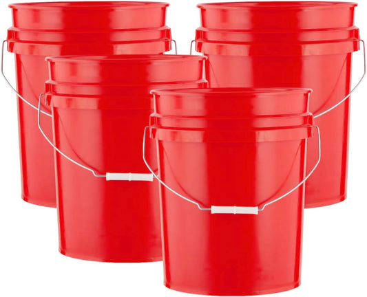 House Naturals 5 Gallon Premium HPDE Plastic Bucket - Made in USA Food Grade Storage Container, BPA Free All Purpose Pail (4, Red)