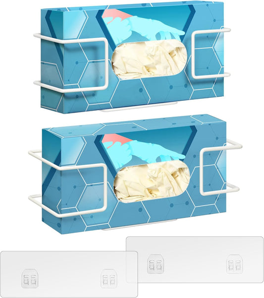 THYGIFTREE Glove Box Holder Wall Mount Dispenser, 2 Pack Metal Rack for Rubber Latex Disposable Gloves Facial Tissue, White