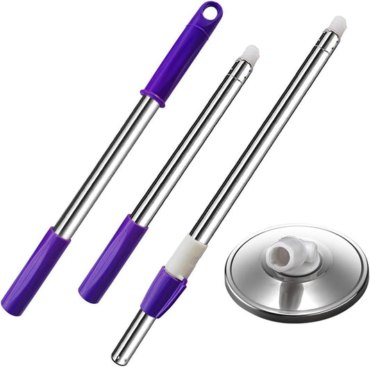 Extended Spin Mop Replacement Mop Handle, Upgraded 60-inch 360 Degrees Rotating Telescopic Replacement Mop Stick for Spin Mop Bucket Cleaning System (Stainless Steel Disc, Purple)