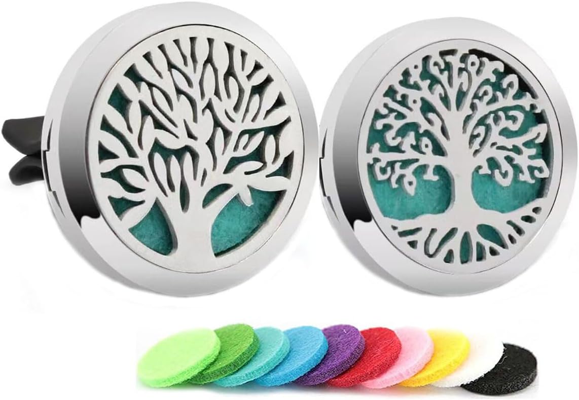 2Psc Car Essential Oil Diffuser Locket Tree of Life Pattern Stainless Steel Car Air Fresheners Vent Clips Decorative