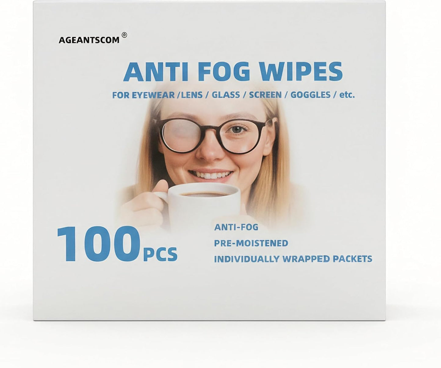 Anti Fog Wipes for Glasses (100-pack) | Pre-Moistened, Quick Dry & Scratch Free for Laptop Screens, Optical Lens, Goggles, Smart Phone Screens and Watch Screens (Extra Large)