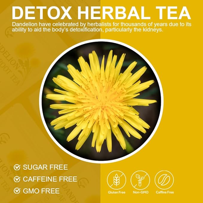 Organic Dandelion Leaf & Root Tea, Supports Kidney Function and Healthy Digestion, Caffeine Free, 30 Tea Bags