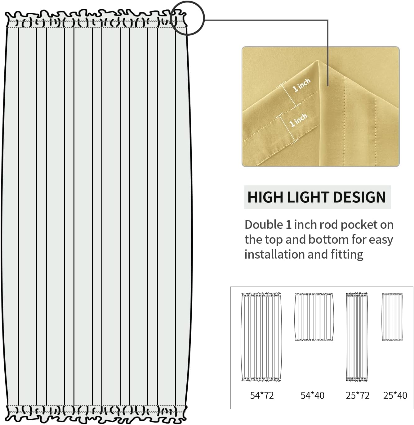 DWCN French Door Curtains – Rod Pocket Thermal Blackout Curtain for Doors with Glass Window, Kitchen and Patio Doors for Privacy, 25 X 72 Inches Long, 1 Curtain Panel with Tieback, Light Yellow