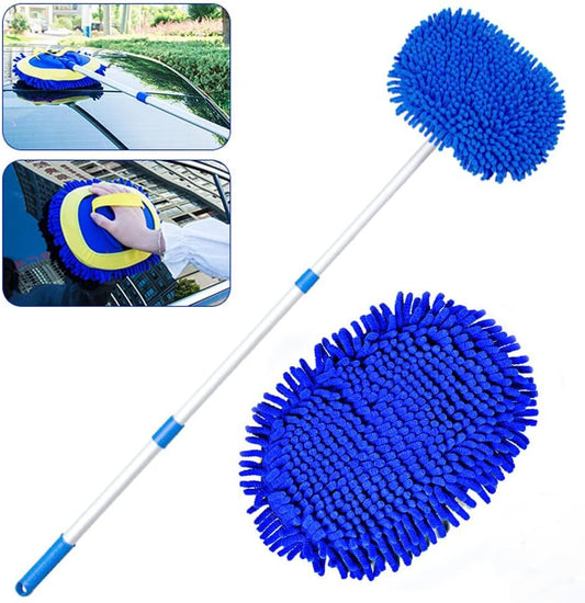 47" Car Wash Brush Kit Mitt Mop Sponge with Long Handle Chenille Microfiber Car Cleaning Brush Kit Duster Washing Car Tools Accessories, 1 Chenille Scratch-Free Replacement Head Aluminum Alloy Pole