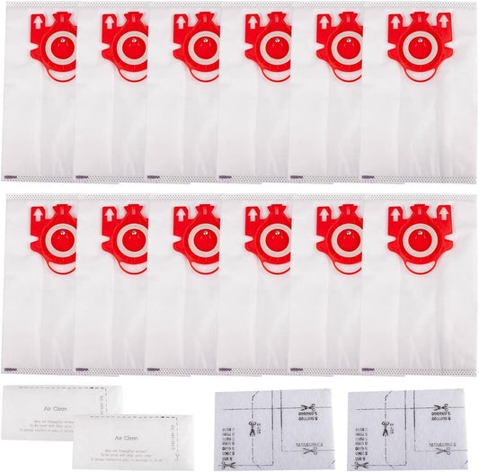 12 Pack FJM Dust Bags + 2 Pack Filters Replacement for Miele FJM Vacuum Compact C2 Compact C1 Complete C1 S241 S290 S300i S500 S700 S4 S6 Series