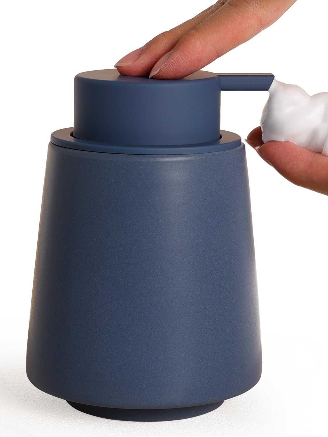INGOFIN Ceramic Foaming Soap Dispenser -14 oz Foam Hand Soap Dispenser Bathroom, Modern Refillable Dish Wash Bottle for Kitchen with Large Pump, Matte Blue
