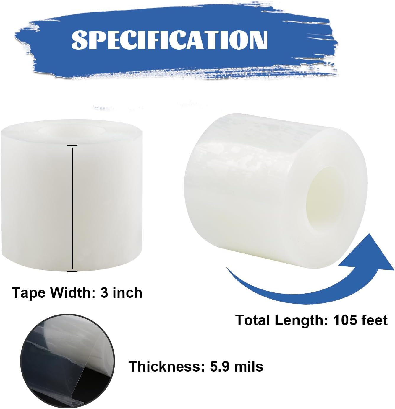 Transparent Weather Sealing Tape 3" x35 Yard, Window Insulation Tape Weather Stripping for Windows Doors Shower Glass – Indoor/Outdoor Insulation, No-Residue, Clear, Energy-Saving