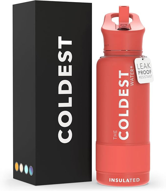 Coldest Insulated Water Bottle with Straw Lid - Stainless Steel Metal Insulated Bottle for Men & Women (Crimson Red, 32 oz)