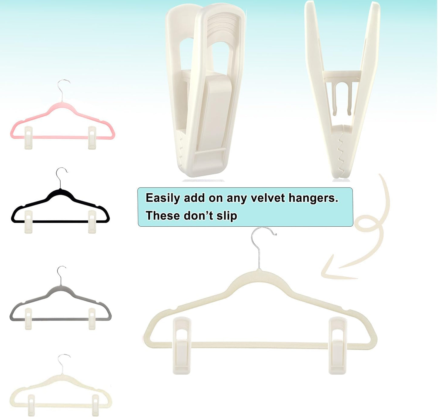 Hanger Clips Perfect for Velvet Hangers (Beige, 20 PCS), Strong Plastic Clips Pant Skirt Hanger Clips for Beige Flocking Felt Hangers