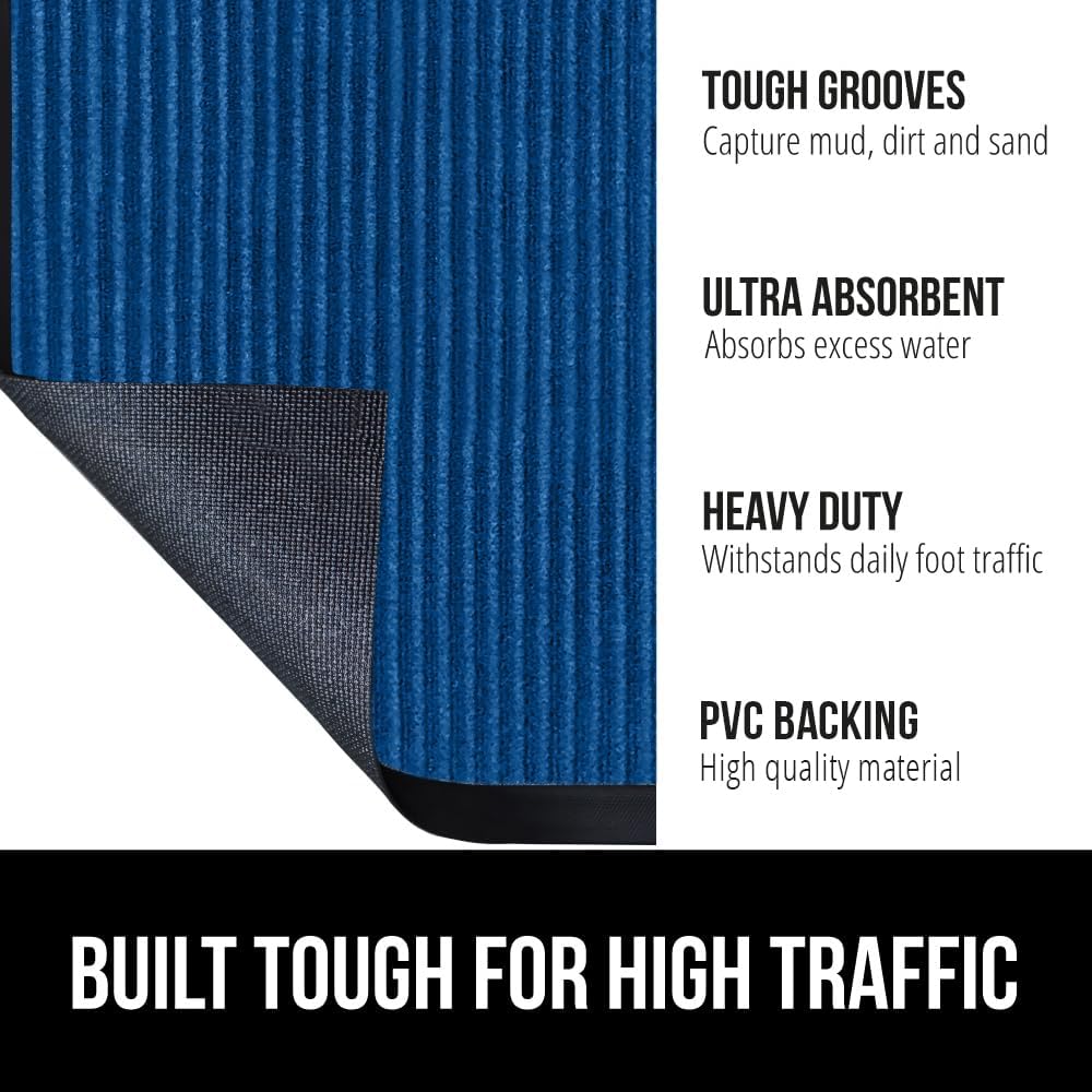 GORILLA GRIP Traffic Guard Door Mat, 2 Pack, Heavy Duty Waterproof Doormat, Commercial Office Space Welcome Mats, Stain and Fade Resistant, Low Profile, Strong Rubber Backing, 29x17, Blue