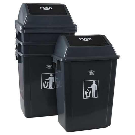 13 Gallon Kitchen Trash Can with Swing Lid, 4-Pack Large Plastic Swing Top Garbage Can, Grey