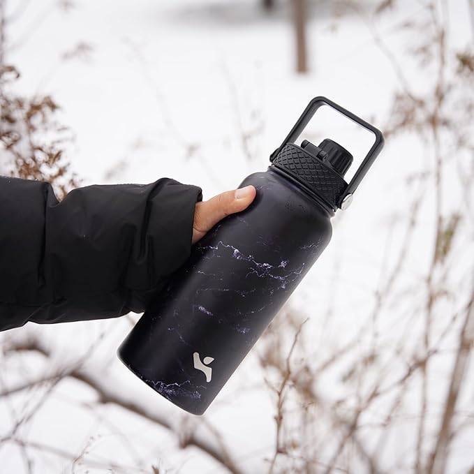 18 oz Insulated Water Bottle Stainless Steel Sport Bottles with 3 Lids,Army Green