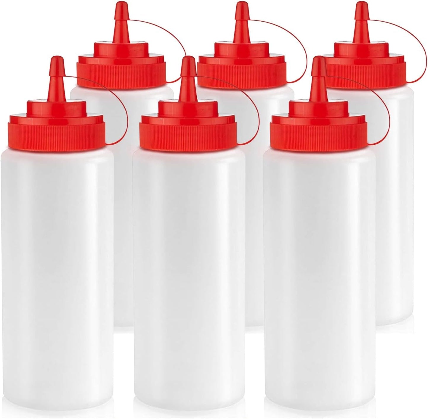 Norcalway 16 oz Condiment Squeeze Bottles for Sauces - Leak Proof - 6 Pack