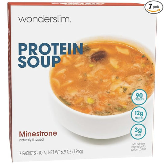 WonderSlim Protein Soup, Minestrone Soup, 90 Calories, 12g Protein, Low Sugar (7ct)