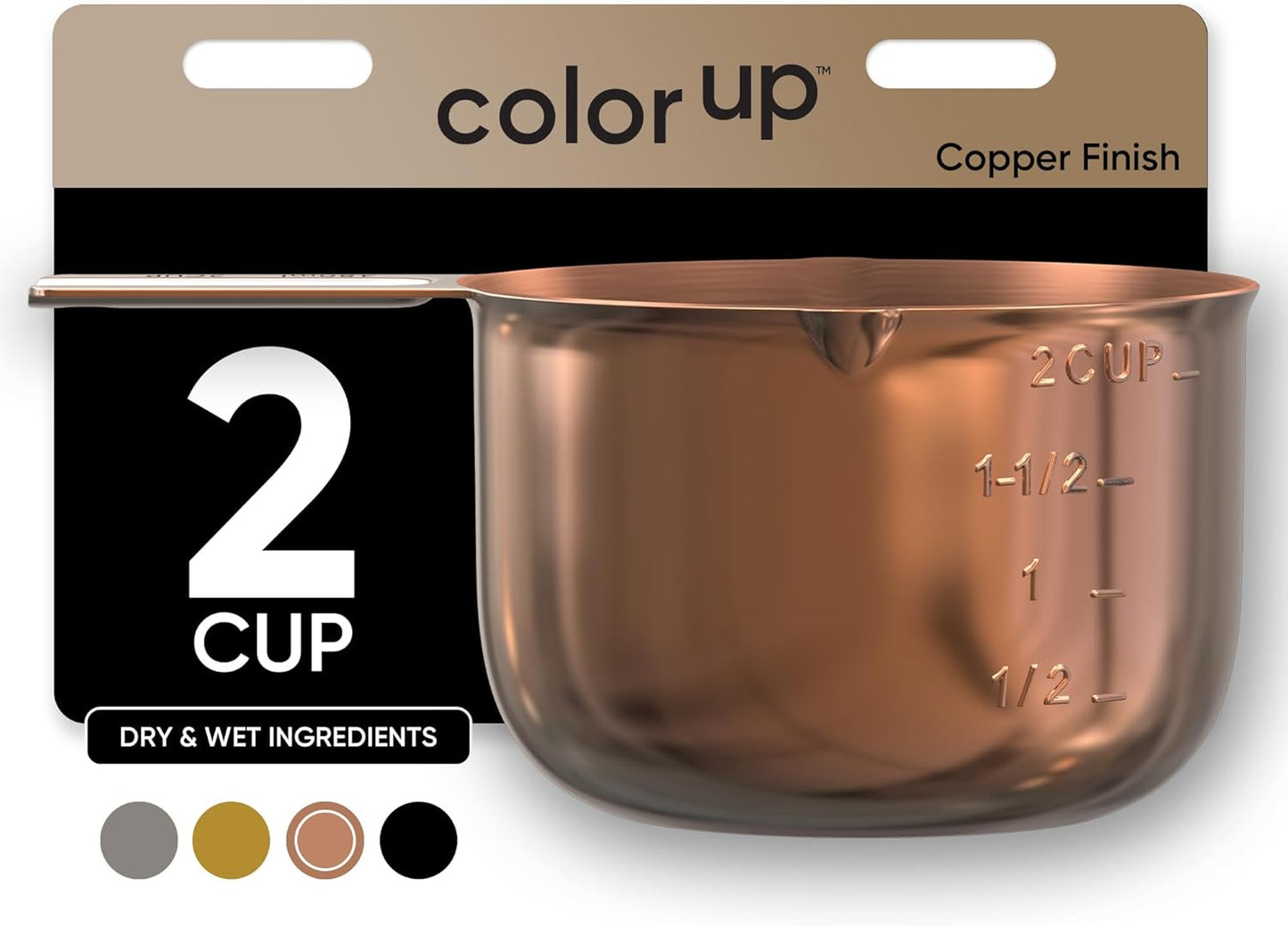 Color Up 2 Cup Measuring Cup, 480ml Copper Stainless Steel Metal Measuring Scoop, Easy-Pour Spouts, Engraved Markings, for Dry & Liquid Ingredients