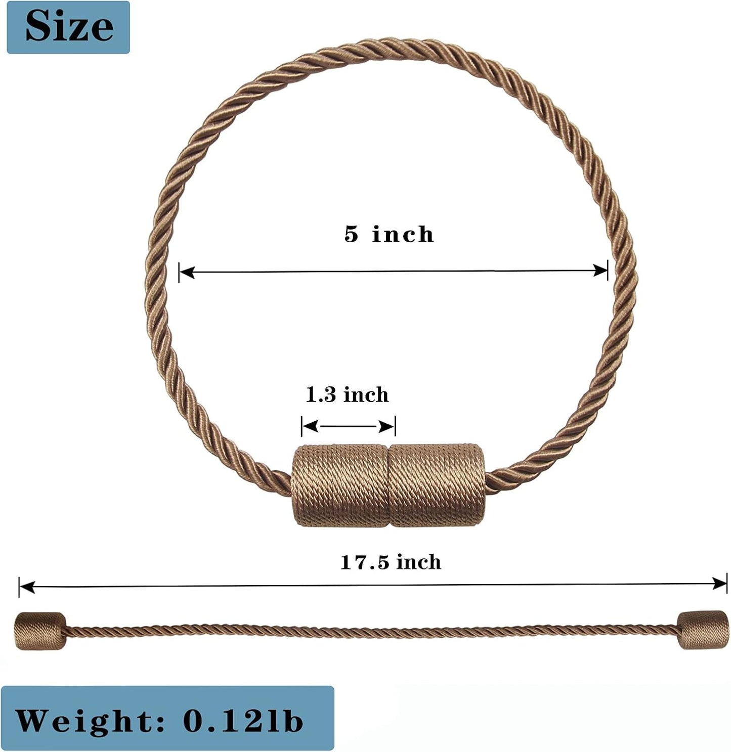 4 Pack Strong Magnetic Curtain Tiebacks Outdoor Elegant Decorative Tie Backs Modern Rope Tiebacks for Drapes Window Curtain Holdbacks for Draperies- Khaki