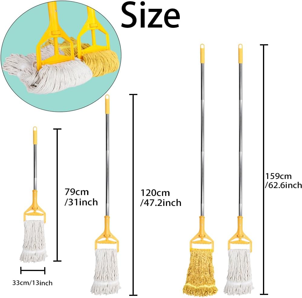 Heavy Duty Commercial Wet String Mop with 2 Reusable Heads,Long Handle Industrial Cotton Mop for Floor Cleaning,Restaurant,Home,Garage,Office,Warehouse