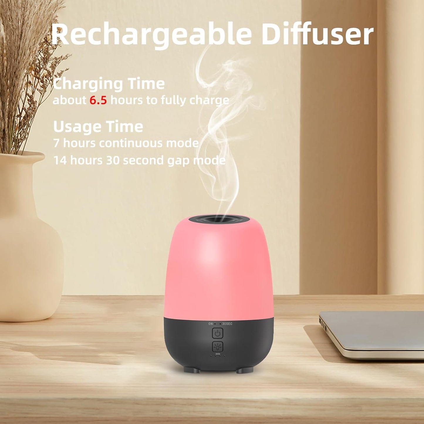 150ML Cordless Essential Oil Diffuser, Built-in 6000mAH Rechargeable Battery, 7 Hours Run Time, 7 Colors LED Light, Portable Aromatherapy Diffuser