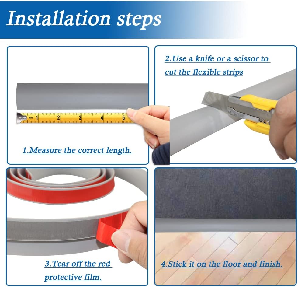 Floor Transition Strip Self Adhesive Carpet & Flooring Transitions Edging Trim Strip PVC Threshold Transitions Suitable for Threshold Height Less Than 5mm (20Ft, Dark Gray)