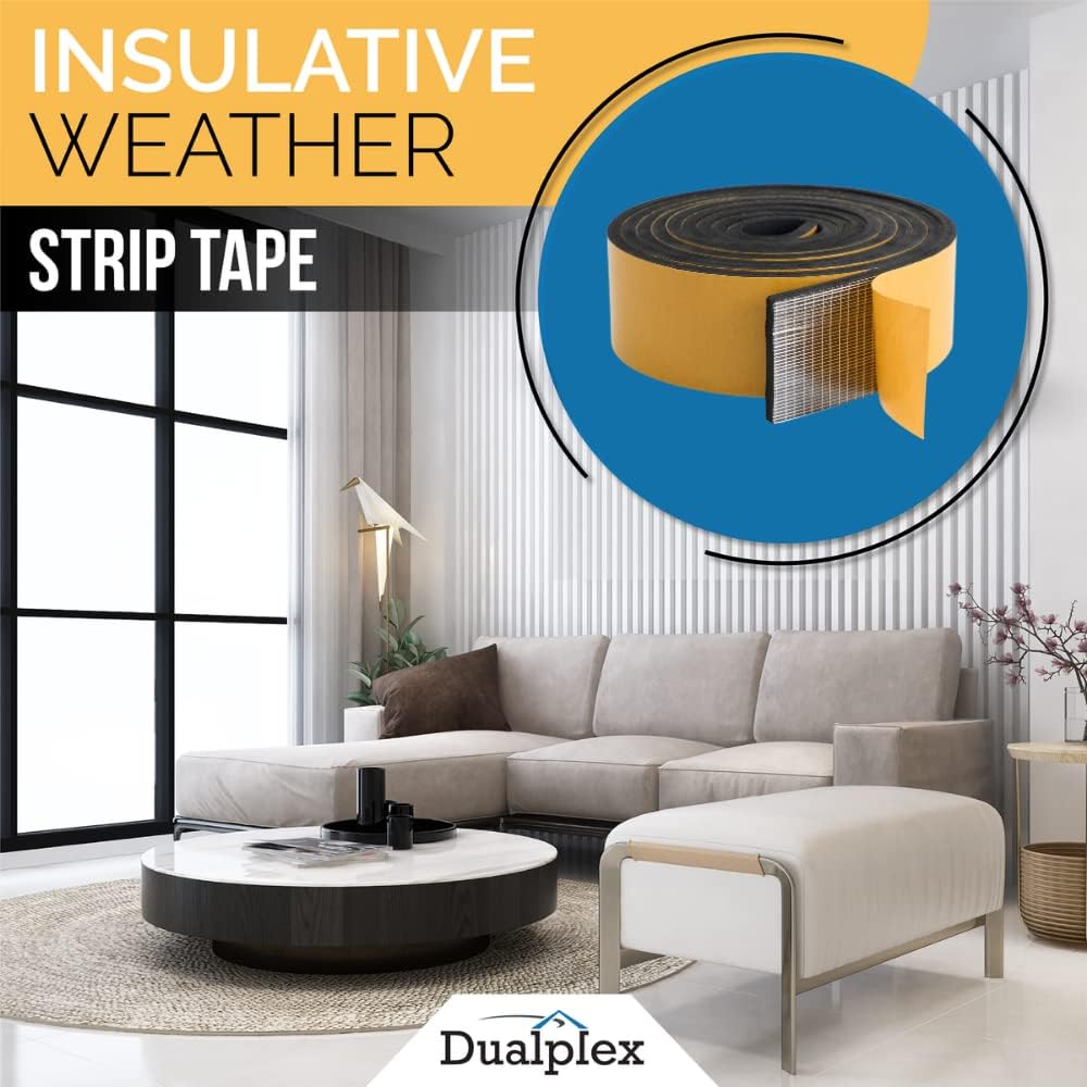 High Density Foam Weather Stripping Door Seal Strip Insulation Tape Roll for Insulating Door Frame, Window, Air Conditioner | Self Adhesive Sealing Weatherstrip (4 in x 1/16 in x 10 Ft, Black)